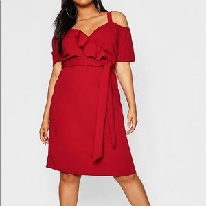 Boohoo plus size plunge ruffle midi dress